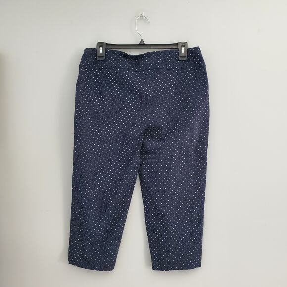 Zac & Rachel Navy Blue White Polka Dot Pullup Capri Pants Size 12 - Picture 2 of 6